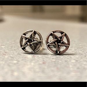 Silver Pentagram Witch Stud Earrings